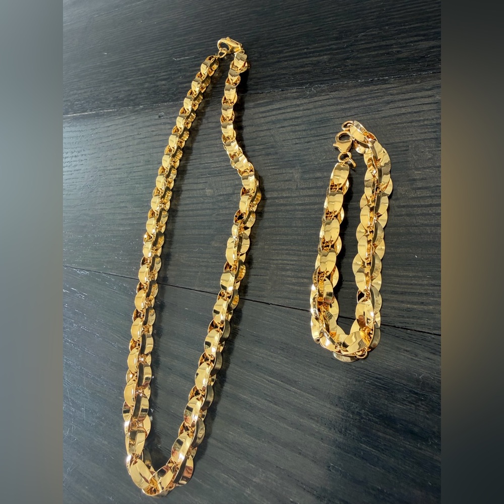 Bronze Milor Italy Shiny Gold Dynamic Link Necklace and Bracelet Set NWT